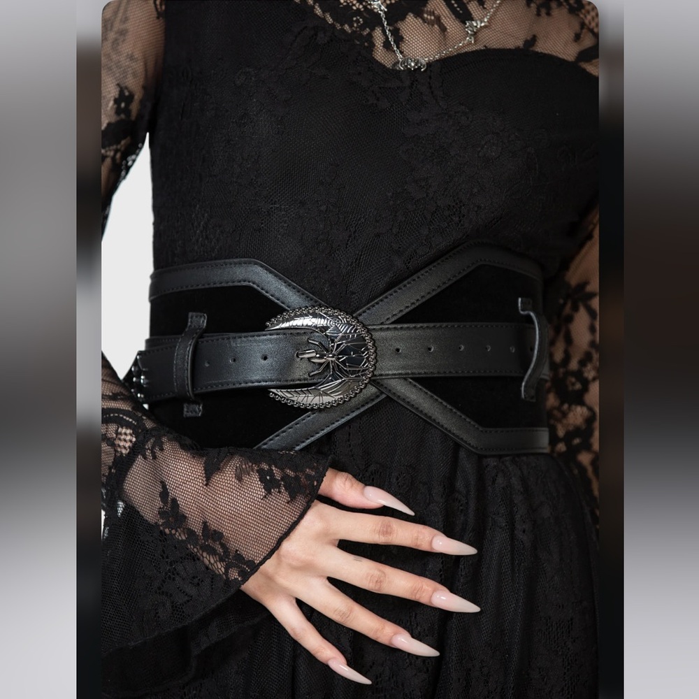 NWT KILLSTAR’S FUNERAL WEB BLACK VELVET GOTHIC STATEMENT WAIST BELT XL/XXL